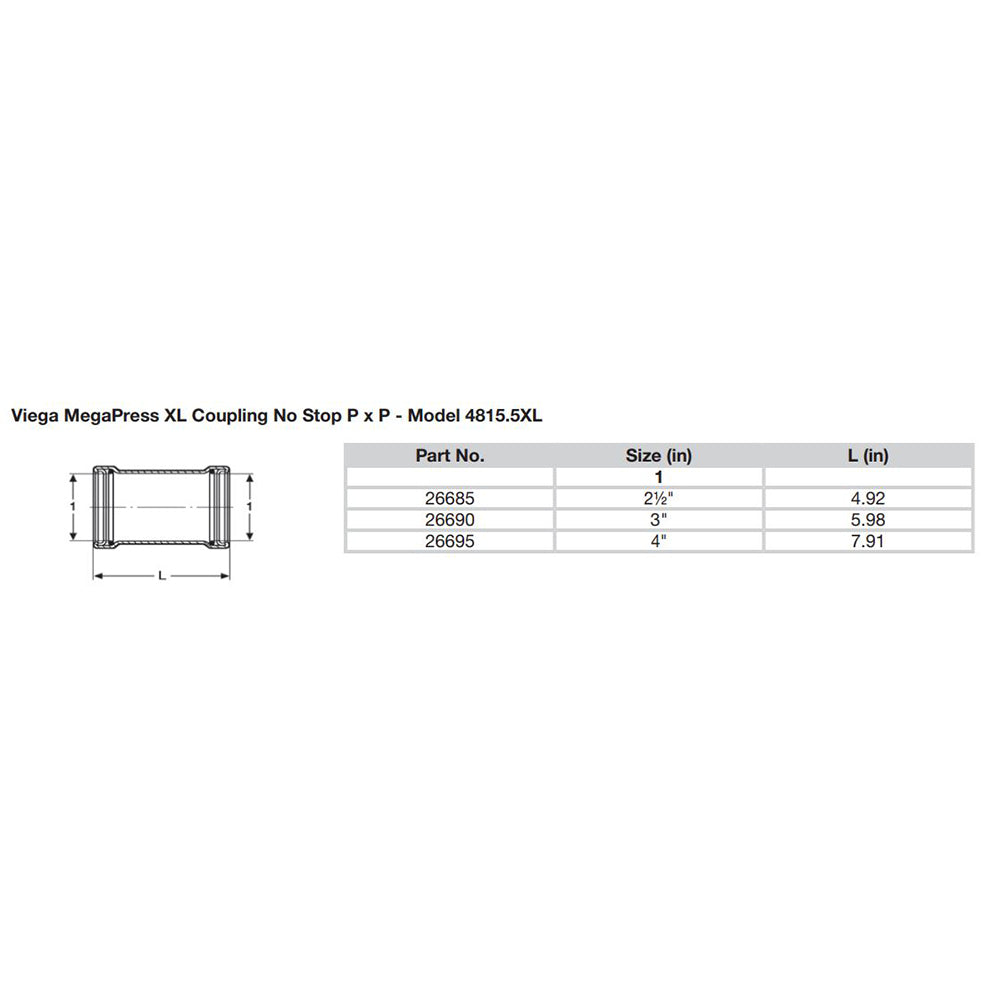 Viega MegaPress 3 Carbon Steel Coupling wo Stop wFMK  Double Press Connection  Smart Connect Technology 26690
