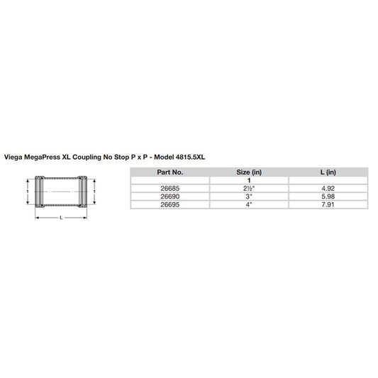 Viega MegaPress 4 Carbon Steel Coupling wo Stop wFMK  Double Press Connection  Smart Connect Technology 26695