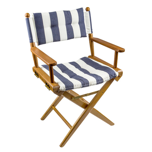 Whitecap Directors Chair wNavy  White Cushion  Teak 61040