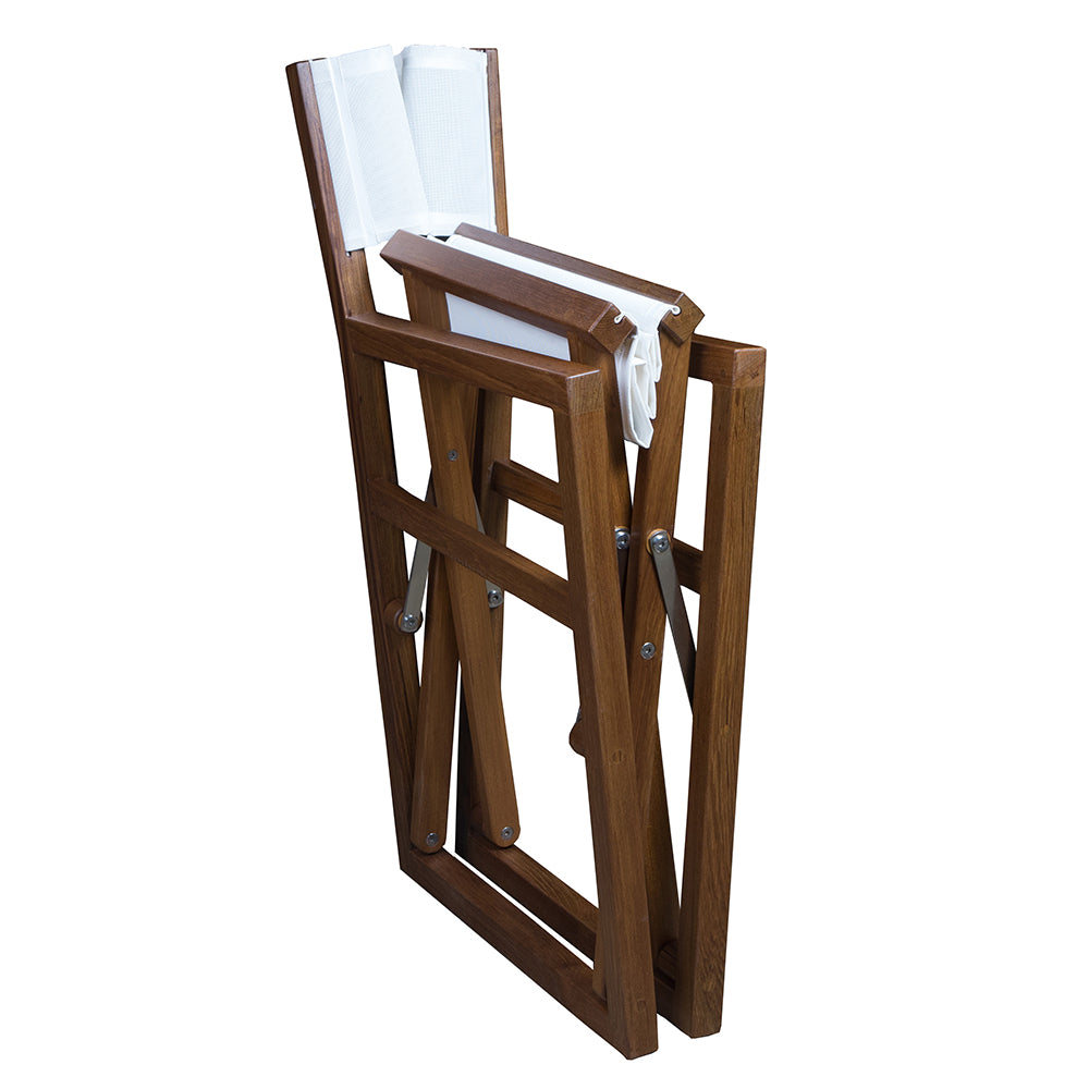 Whitecap Directors Chair wWhite Batyline Fabric  Teak 63061