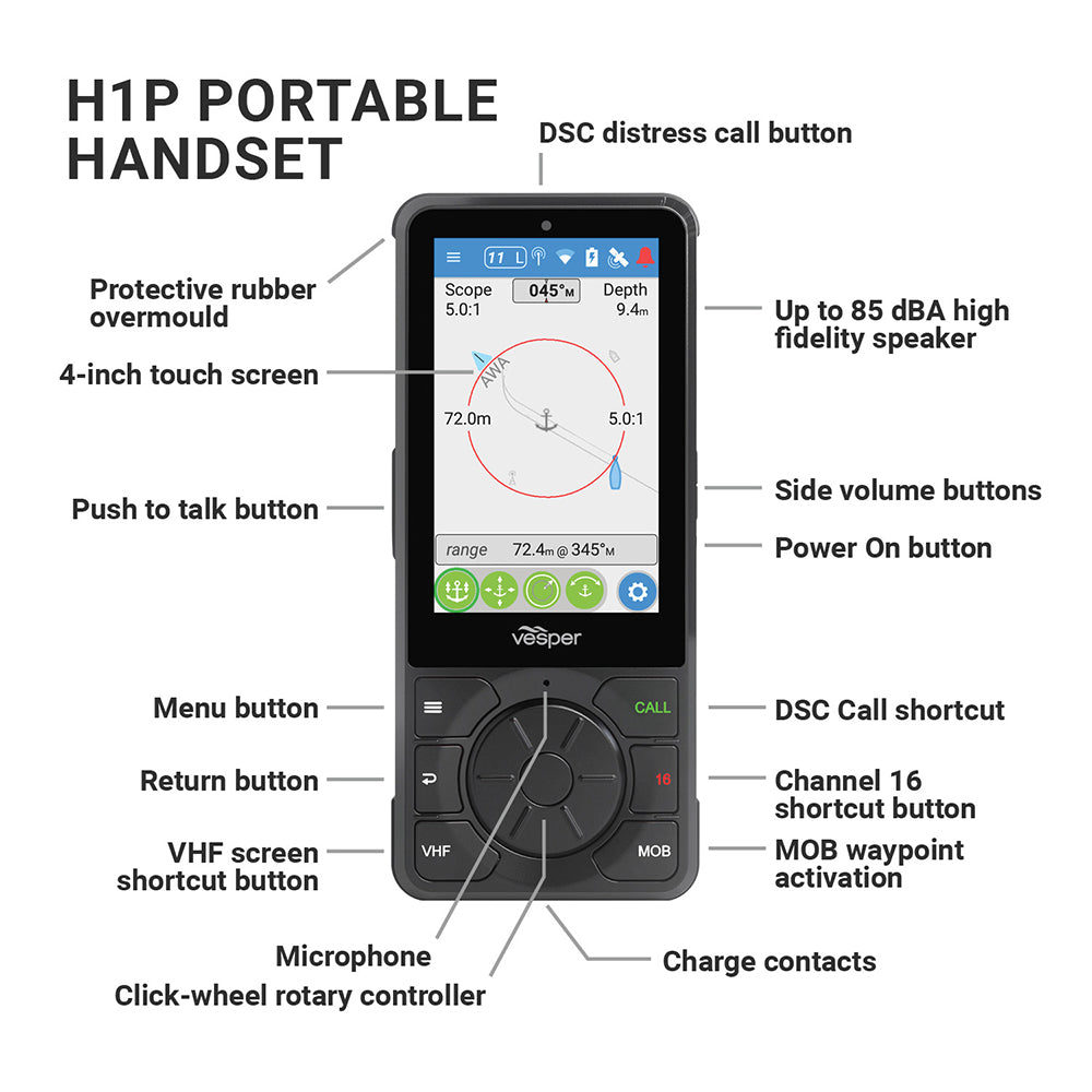 Vesper Cortex H1P PortableWirelessRechargeable Handset wCharging Cradle 0100281610