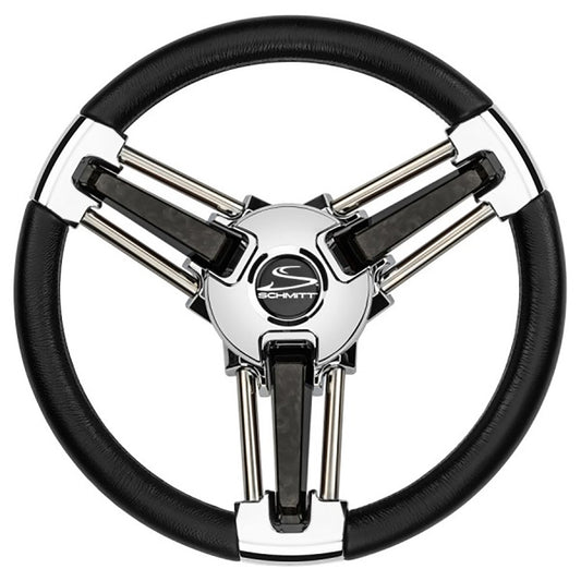 Schmitt Marine Burano Wheel 14 34 Tapered Shaft Black Polyurethane wStainless Spoke Includes Center CapNut PU1051B104R
