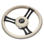 Schmitt Marine Torcello Elite 14 Wheel  Beige Leather  Cap  White Stitching  Black SS Spokes  34 Tapered Shaft PU081B11