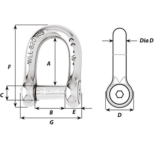 Wichard SelfLocking Allen Head Pin D Shackle  8mm Diameter  516 01304