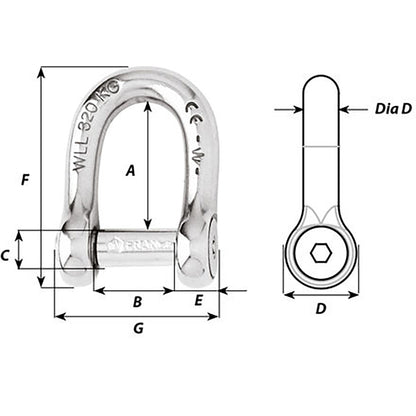Wichard SelfLocking Allen Head Pin D Shackle  12mm Diameter  1532 01306
